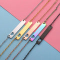 Fashion Stainless Steel 18k PVD Gold Plated Custom Made Logo Name Pendant Cut Out Hollow Heart Horizontal Bar Necklace for Women