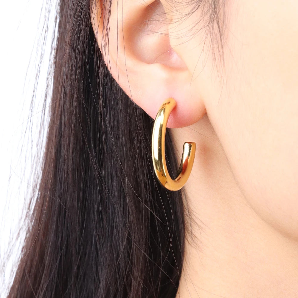 Chris April 316L Stainless Steel PVD Plated Light-weight Hollow Chunky C- Shape Hoop Earrings