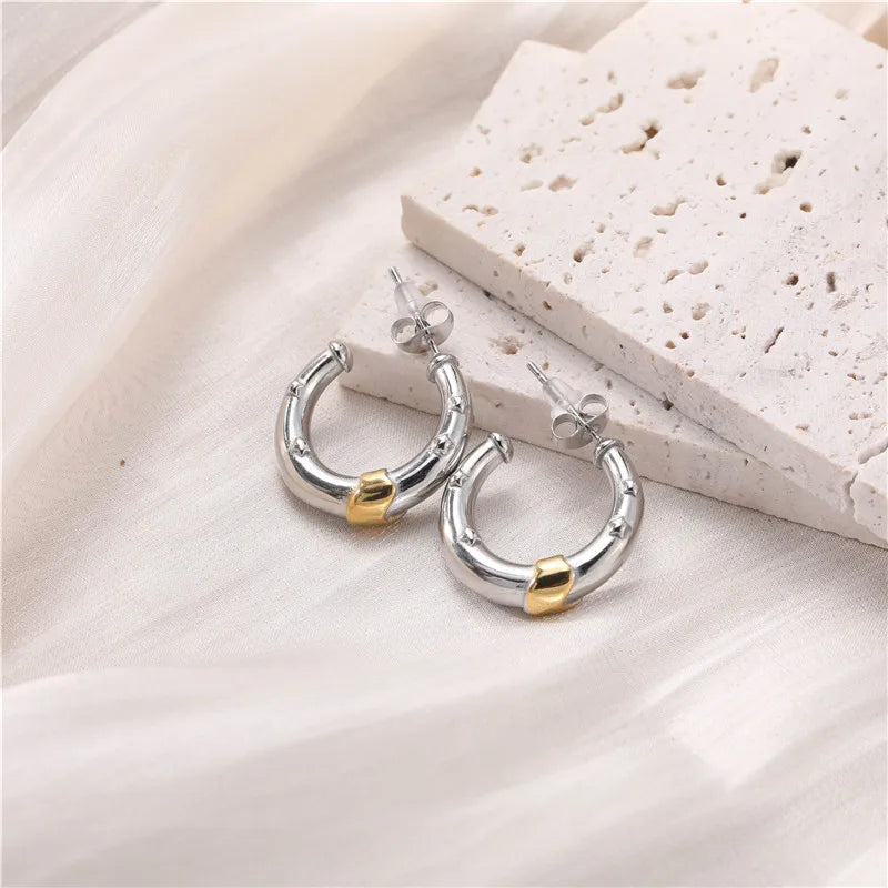 Factory Wholesale Simple Design Round Shape 18K Gold Plated  Steel Hoop Earrings