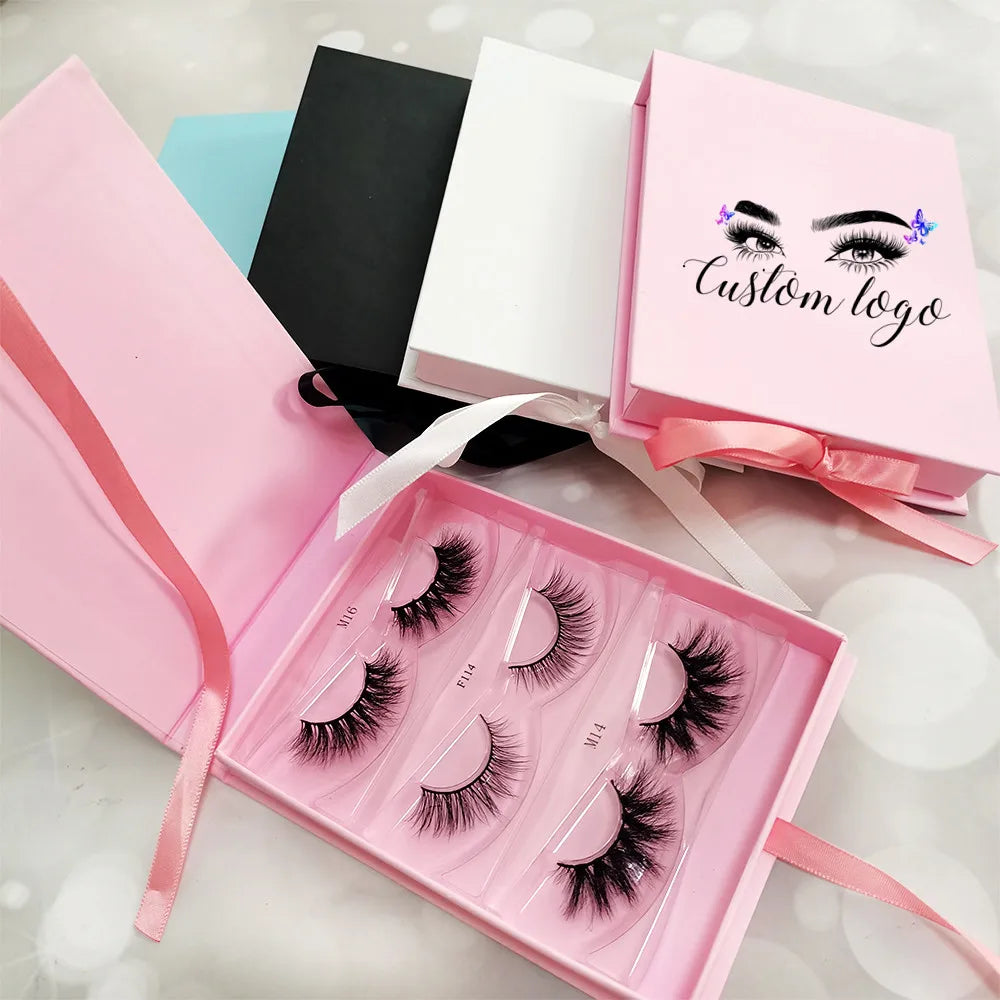 Wholesale Mink Eyelash Vendor Empty Lash Boxes for 3 Pairs 5 Pairs Eyelashes Paper Packaging with Case