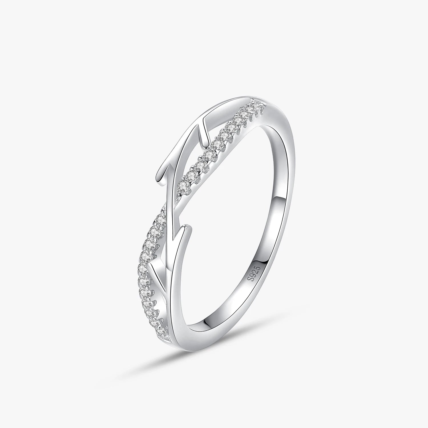 Ailmay Fashion 925 Sterling Silver Tree Branch Finger Rings Clear Zircon Rings for Women Minimalist Fine Jewelry Gifts