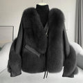 Latest Women Winter Fluffy Fox Fur Coats Thick Windproof Fur Leather Jackets With Belt Tassel