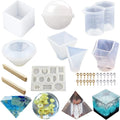 43Pcs Large Resin Casting Molds Kit Including Sphere Cube Pyramid Triangle with 2 Measuring Cups