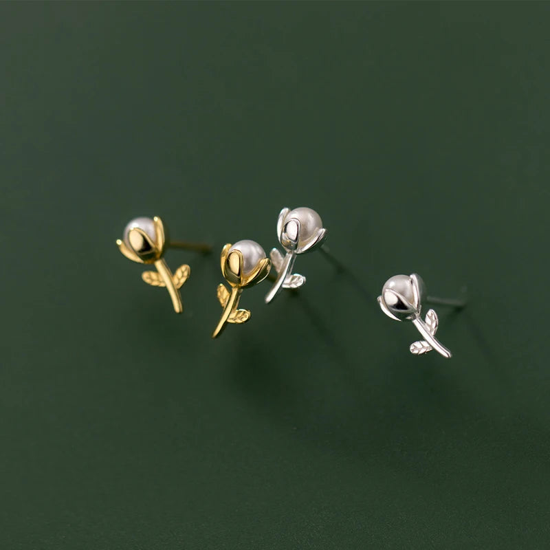 Imitation Pearl Mini Flower Stud Earrings for Women 925 Sterling Silver Jewelry