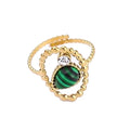 Wholesale Stainless Steel Malachite Stone Charm Open Cuff Finger Ring Jewelry Fashion Accessories China Supplier