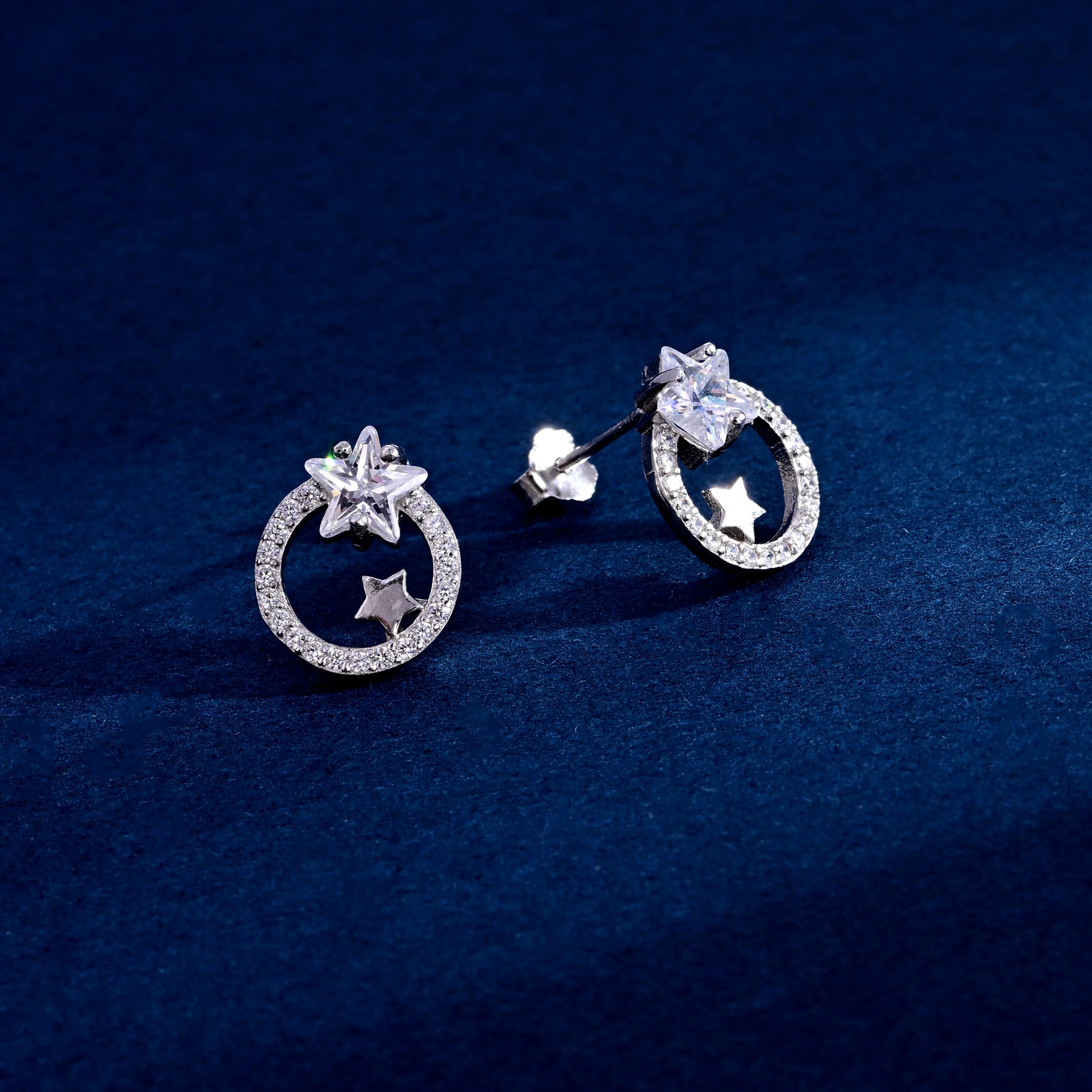 Wholesale Earrings Jewelry Rhodium Plated Cubic Zirconia Star Stud Earring 925 Sterling Silver Fine Jewelry Earrings