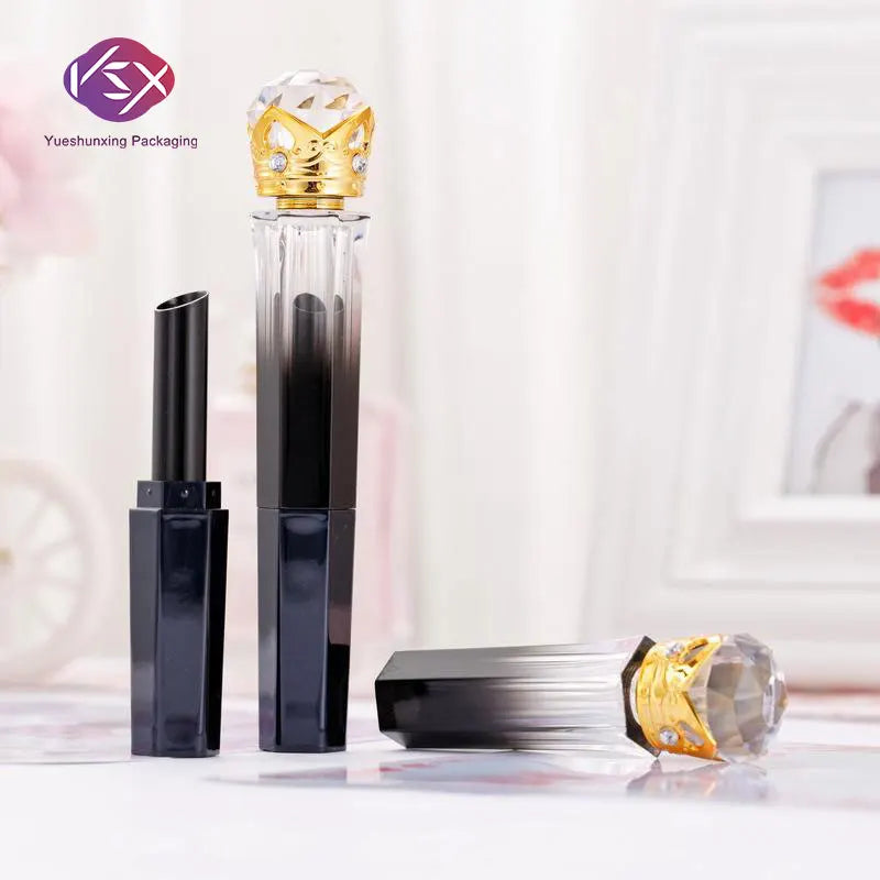 Yueshunxing Hot Sale 11.1mm Direct Filling Hexagon Gradient Black Lip Balm Gloss Gold Crown Drill Cap Luxury Empty Lipstick Tube