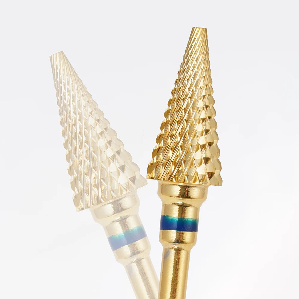 Professional Manicure Great Durability Gold Conical Tungsten Carbide Nail Drill Bit Serves for Formation  Gel Acrylic Lowering