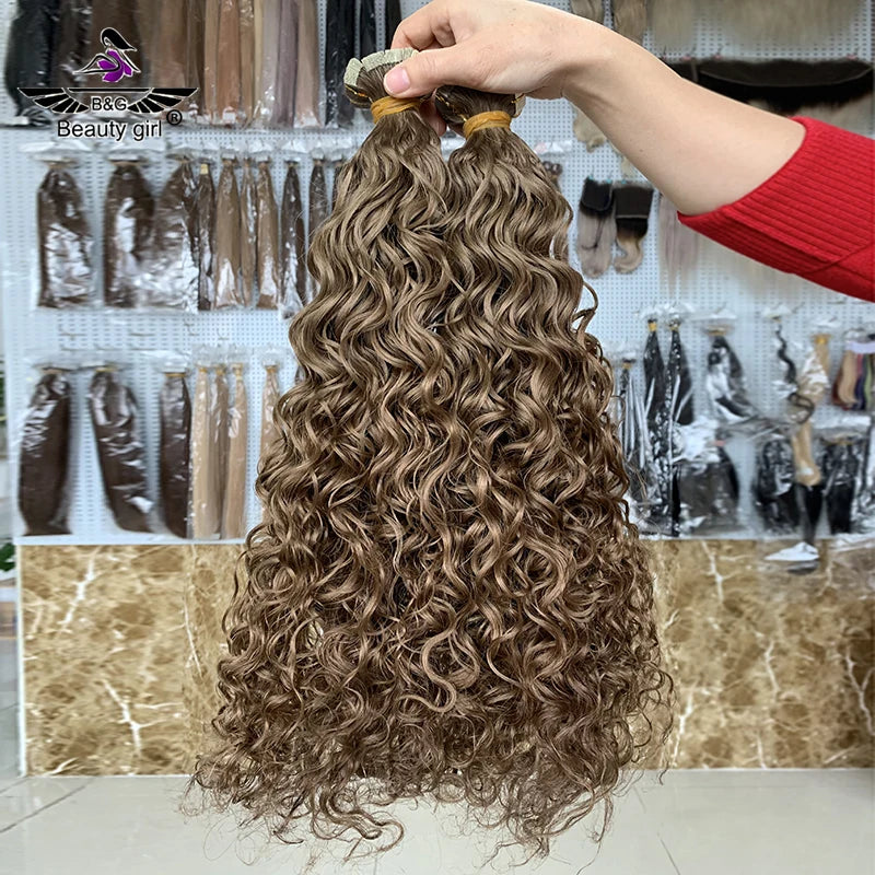 Beauty Girl Cuticle Aligned Natural Black Hair with Blonde Highlights Curly Tape Hair Extensions