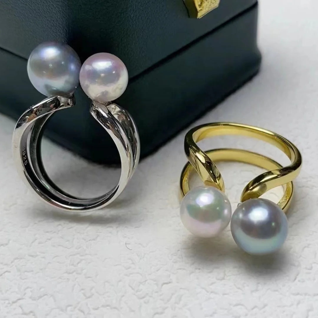 R1232 9-10mm Natural Freshwater Pearl Ring Accessory 925 Sterling Silver Adjustable Size Engagement Jewelry Ring for Women