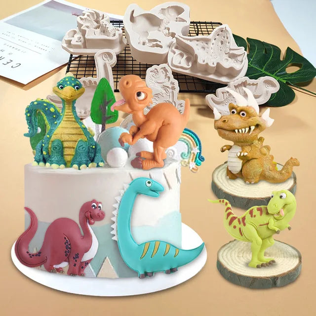 Various Eco-Friendly Silicone Dinosaur Fondant Molds Chocolate Mold Cake Decoration Baking Tools with OPP Bag