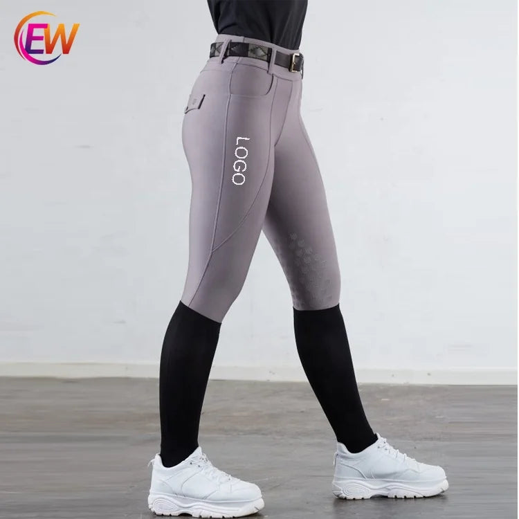2026 EW Horse Customize Four-Way Stretch Half Seat Grip Knee Patch Riding Equine Compression Breeches