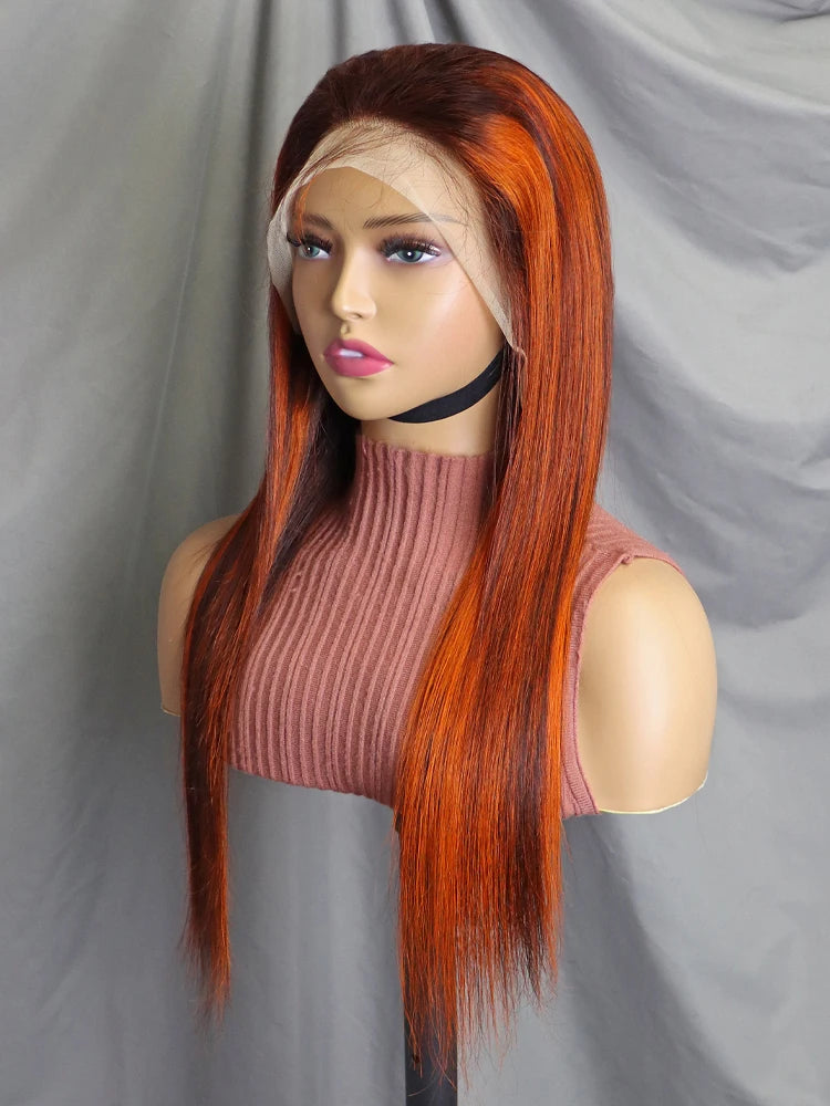 Highlight Straight Lace Front Wig 4/30 Honey Blonde Brown Pre Plucked Brazilian Remy Lace Frontal Human Hair Wigs for Women