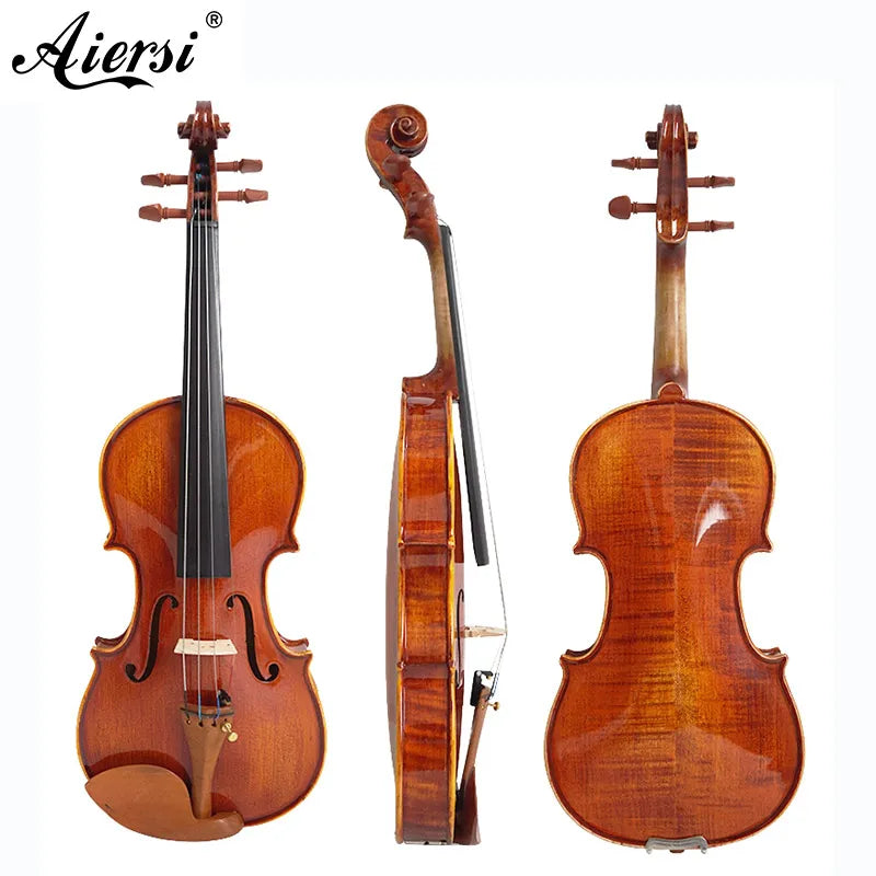 Aiersi  Handmade Professional Advanced Gloss Yellow Brown Solid Flame Violin With Jujubewood Accessory Model HVB01
