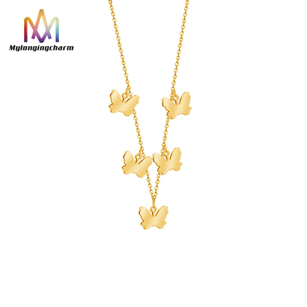 Wholesale 18K Gold Plated Necklace Luxury Stainless Steel Butterfly Necklace for Women Girl Gift