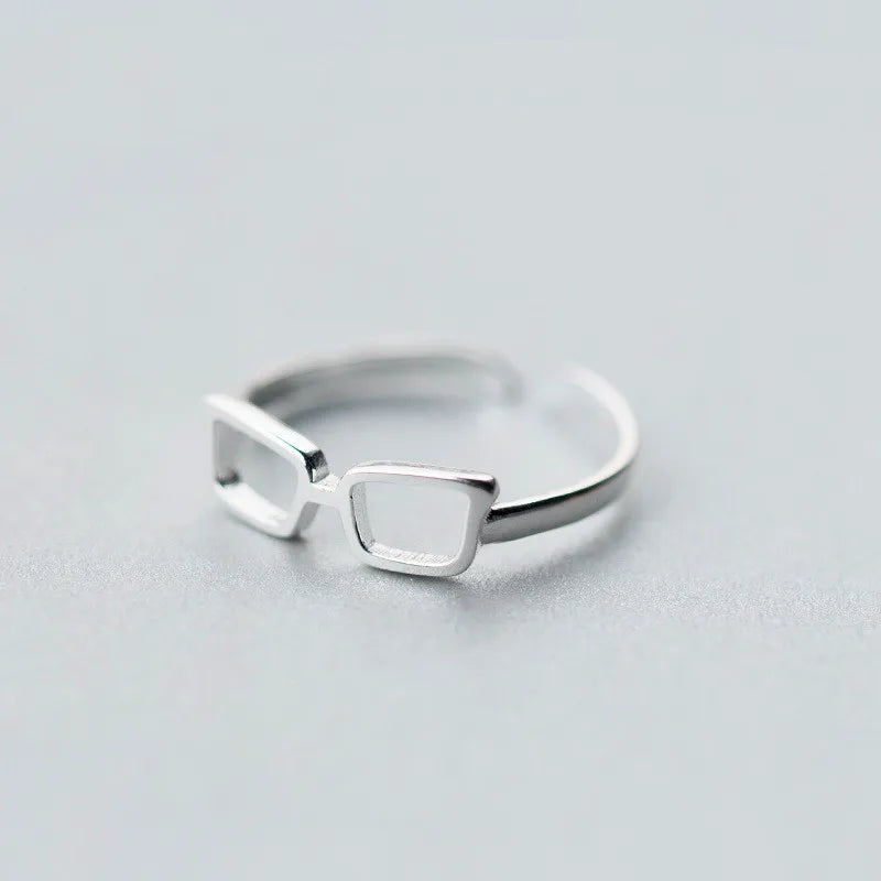 Personalized 925 Sterling Silver Hollow Glasses Open Ring Fashion Adjustable Women Ring