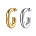 Hypoallergenic Heart Jewelry Geometric C Shape Silver Plated Stainless Steel Hollowed Statement Fine Earrings