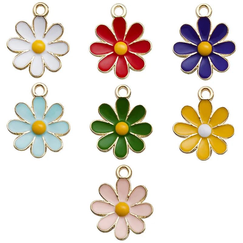 Wholesale Alloy Enamel Pendant Daisy Charms Sunflower Pendant for DIY Keychain Earrings Necklace Pendant