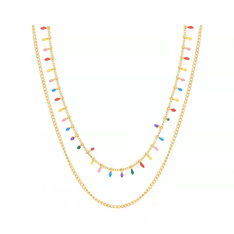 Nabest Stainless Steel Colorful Enamel Tassel Necklaces Women Teen Girls Gold Filled Waterproof Layers Boho Jewelry Necklaces