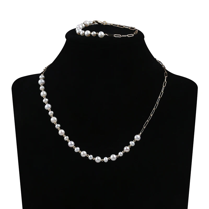 Zhuji  Luxury for Women Potato Pearl Bracelet Necklace Set