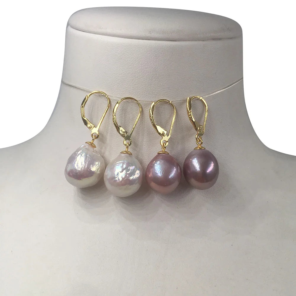 High Quality 11-12 mm AA+ Freshwater Keshi Baroque Pearl Earring Full 925 Silver Loop for Weddings Anniversaries Parties Gifts