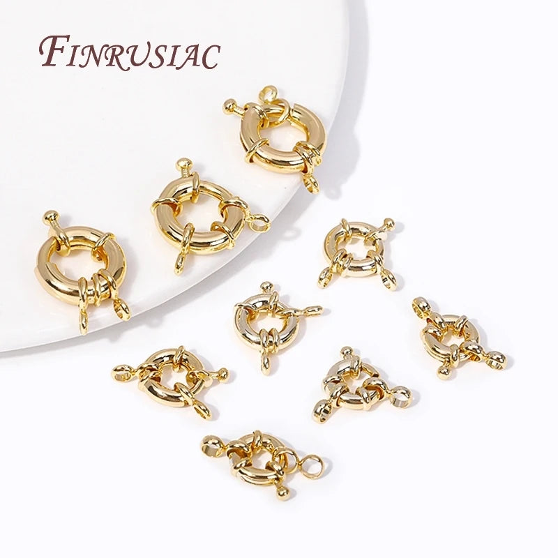 14K Gold Plated Brass Metal Jewelry Clasps Fasteners 9/11.5/15MM Carabiner Spring Ring Clasps for DIY Handmade Necklace