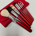 8pcs Red Goat Hair Makeup Brush Set with Red PU Pouch Elegant Cosmetic Tools