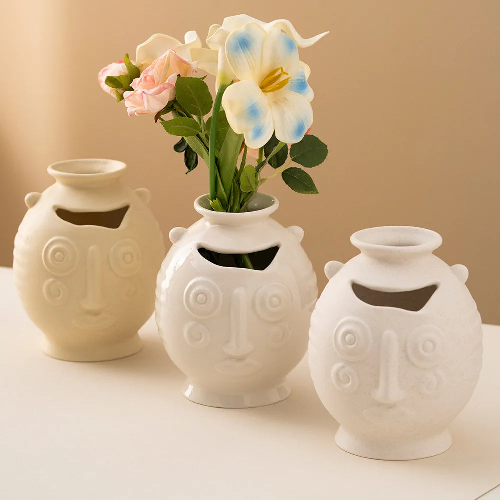 Ceramic Funny Face Vase Unglazed Dry Flower Vase Nordic Style Cross-Border Ornament Featuring Human Body Porcelain Tabletop Home