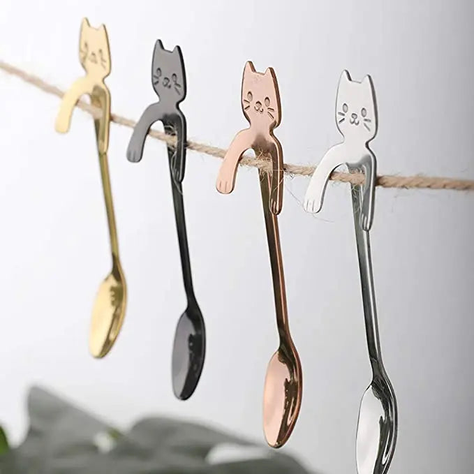 Stainless Steel Tea Spoon Espresso Cat Stirring Spoon Coffee Ice Cream Hanging Cup Spoon