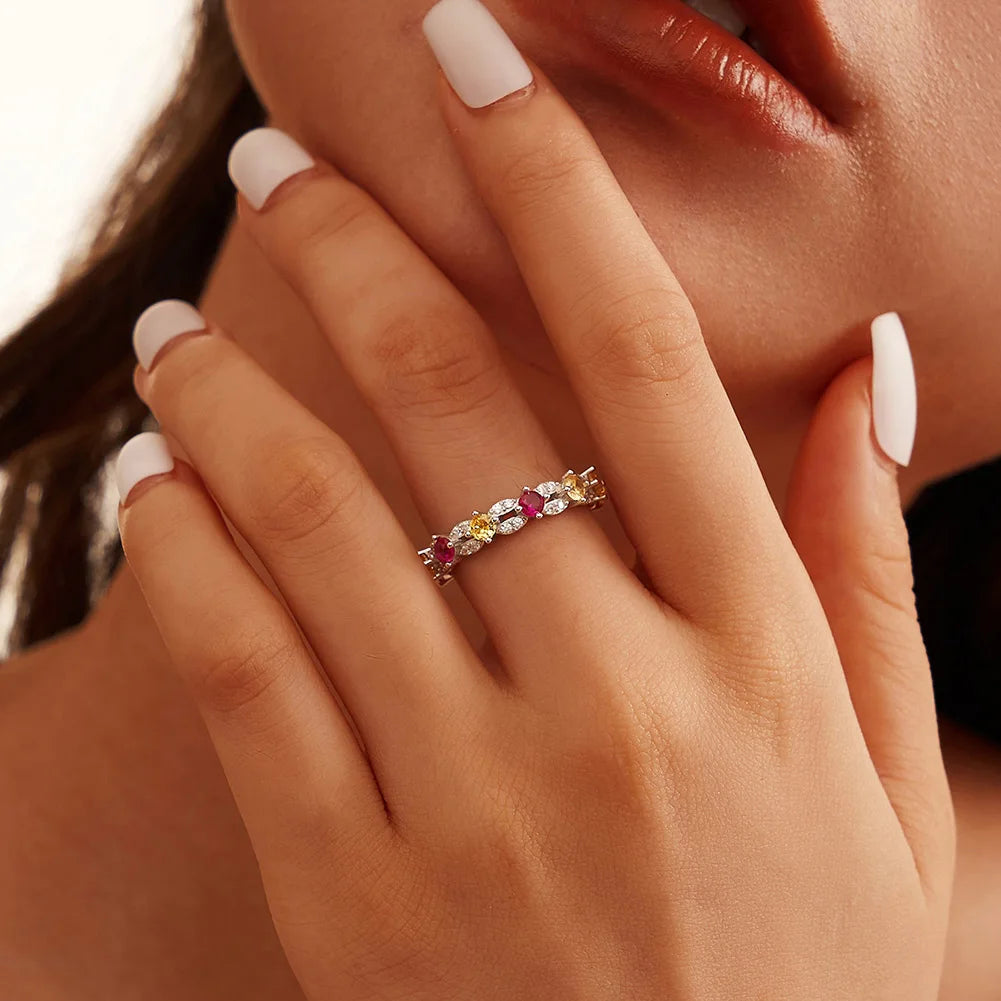 Factory Direct 925 Silver Stackable Eternity Bands Trendy Geometric Cubic Zirconia Moissanite Rings for Women Wedding Suppliers