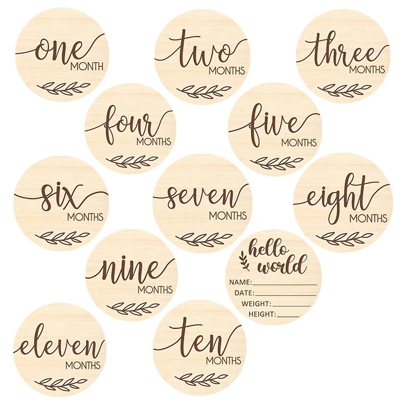 OEM/ODM Wooden Monthly Milestone Cards with Laser Engraving Baby Milestone Discs/Cards
