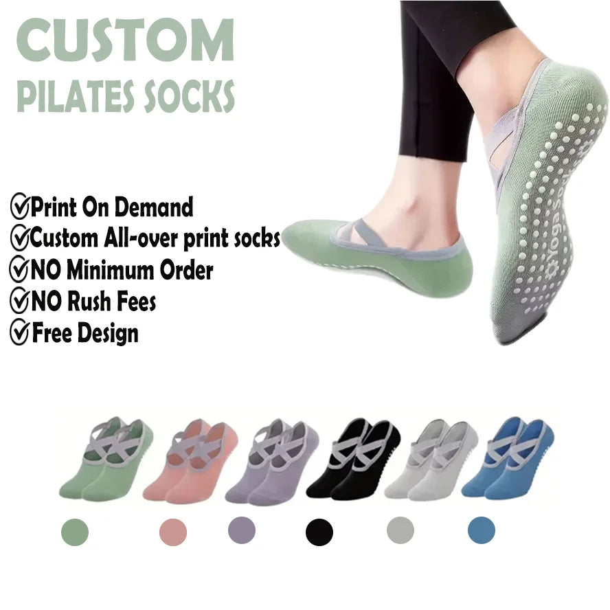 Manufacture Pilates Grip Socks for Women Non Slip Skid Yoga Socks with Grips Straps for Ballet Dance Workout Gripper Socks