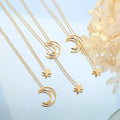 New Style 18k Gold Plated Thin Chain Stainless Steel Moon and Star Charm Necklace for Wedding Party Romantic Occasions