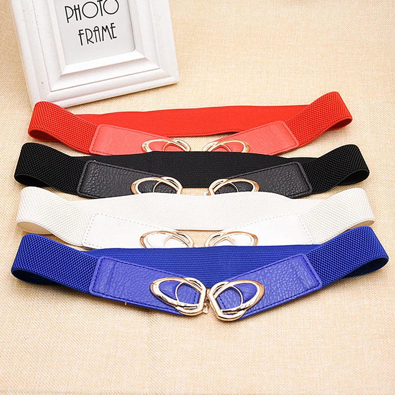 Fashion PU Leather Elastic Wide Belts for Women Stretch Thick Waist Dress Plus Size