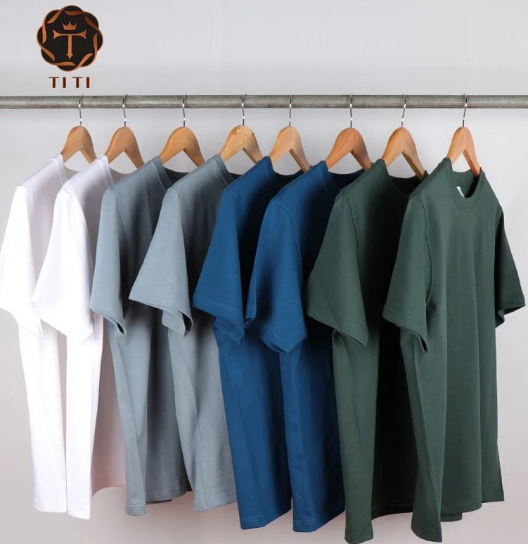 TITI 300GSM Heavy Cotton Custom Logo Men's Clothes Breathable Embroidery Printed Low Moq Men's T-Shirts
