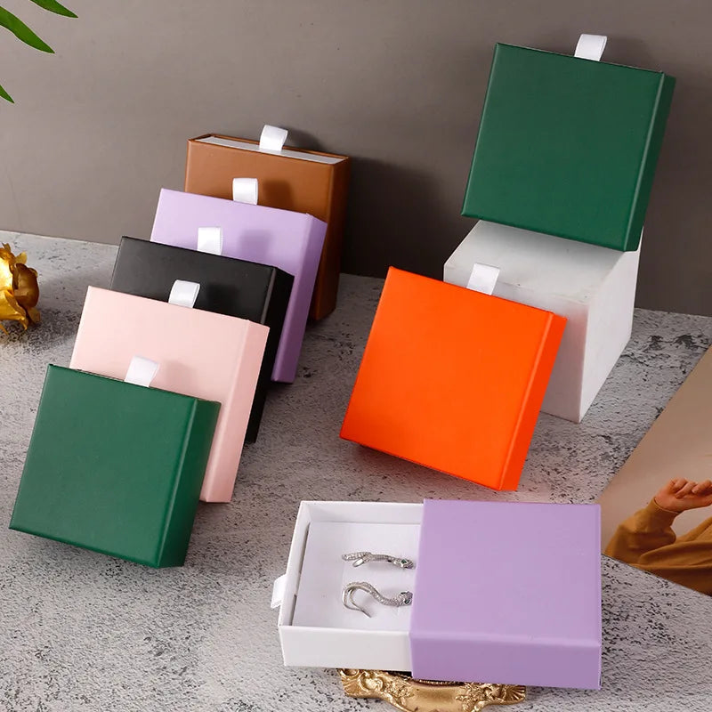 Custom Logo Slide Drawer Paper Cardboard Ring Necklace Rigid Jewelry Packaging Box for Jewelry Product Storage