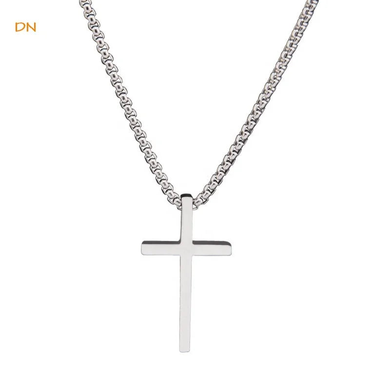 Dina Wholesale Christian Heavy Link Box Chain Jesus Cross Stainless Steel Pendant Necklace Accessories for Men