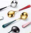 Stainless Steel Korean Gold Soup Spoons with Long Handles for Home Kitchen