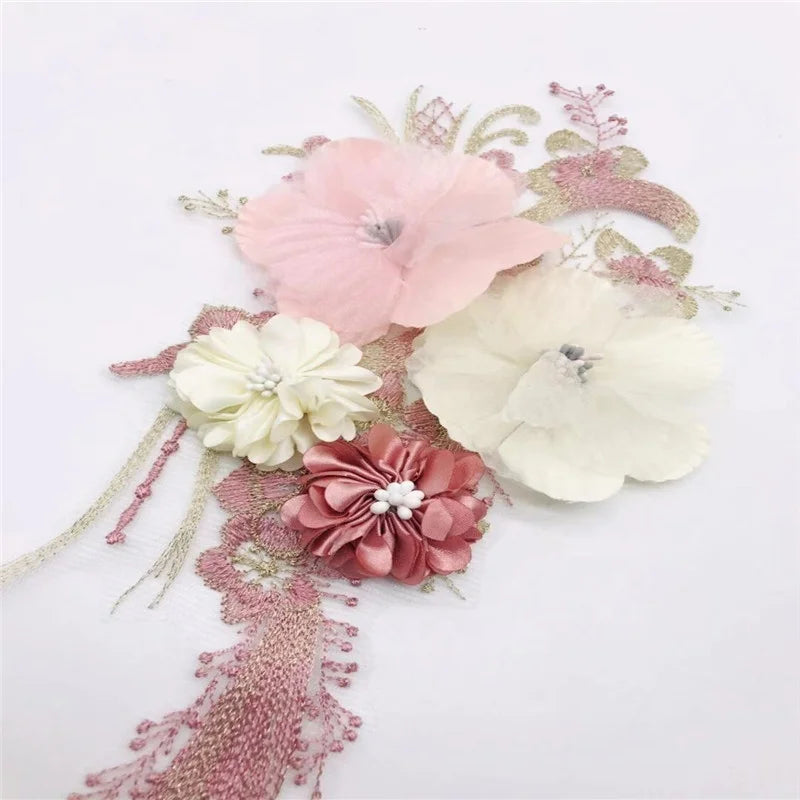 Romantic Embroidered pink 3d Flower Lace Applique Sewing on Clothes LT2383A