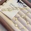Natural Freshwater Near Round Potato Pearl Bracelet 4-5mm Girls' Jewelry with Clover Element Inlaid Shell Near Round Bracelet