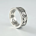 316L Stainless Steel Black Gun Plated Vintage Women's Thumb Ring with Six Characters Mantra Sanskrit Design
