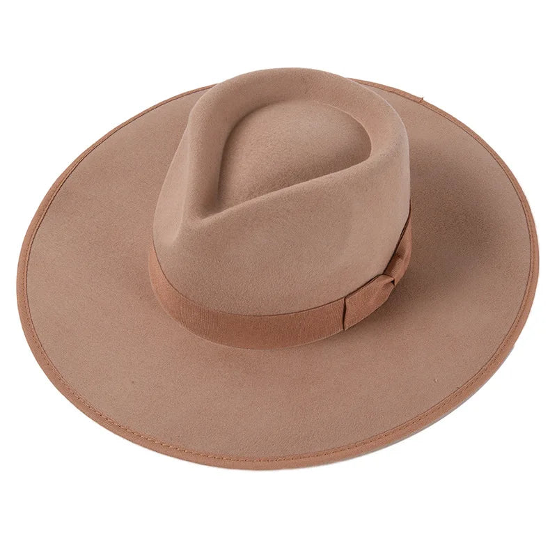 New 100% Wool Fedora Hat With Butterfly Knot Band Winter Classic Wide Brim Jazz Panama Cap for Men Women