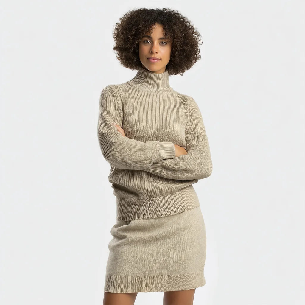 Women's Casual Autumn Co-Ord Set Soft Wool Cotton Blend Knitwear Sweater Solid Print Skirt Loose Fit Washable Minimalist Design