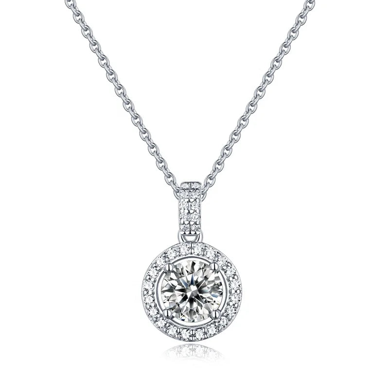 Luxury Simple 6.5mm Moissanite Diamond Necklace 925 Sterling Silver Delicate Lady Silver Wedding Party Necklace