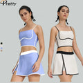 Lady'S Yoga Sets Contrast Color Vest With Chest Pads Fitness Women  Ladies Sportswear Tennis Clothing Tennis Skirt With Shorts