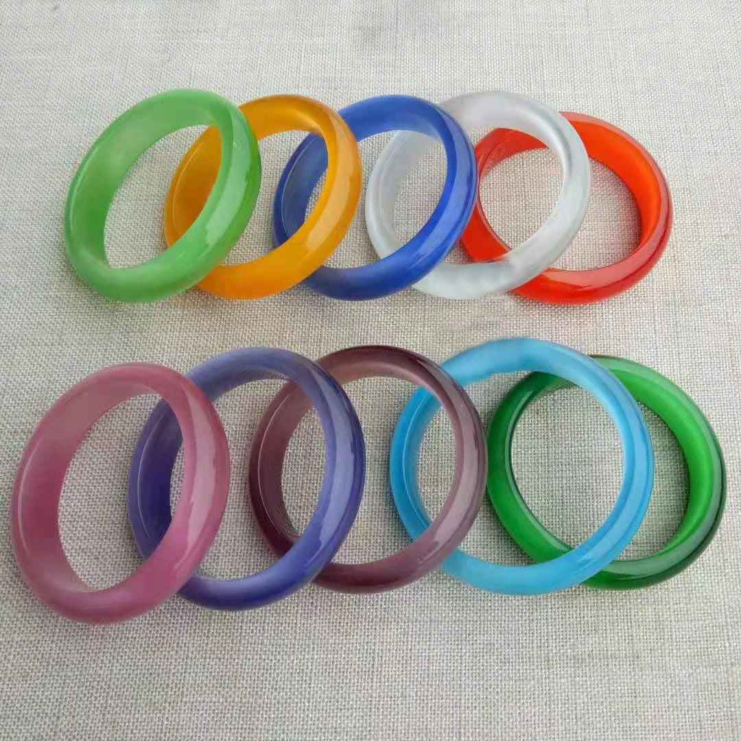 Wholesale Simple High Quality Assorted Colorful Crystal Jade Stone Cat Eye Opal Gem Stone Bangle for Women Girls Gift