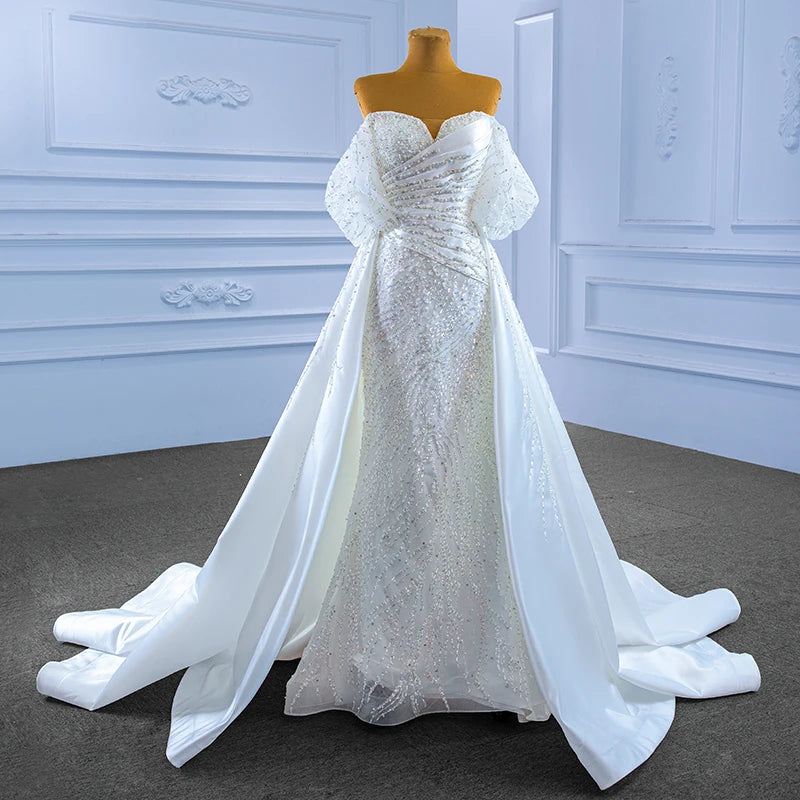 Rsm67560 2022 Wedding Gown Bride White Lace Sequin Mermaid Elegant and Luxurious Wedding Dress