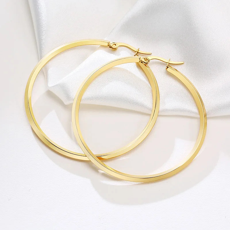 Exaggerated 18k Gold Plated Large Big Hoop Earrings Minimalist Stainless Steel C Shaped Huggie Earrings for Women Party Jewelry