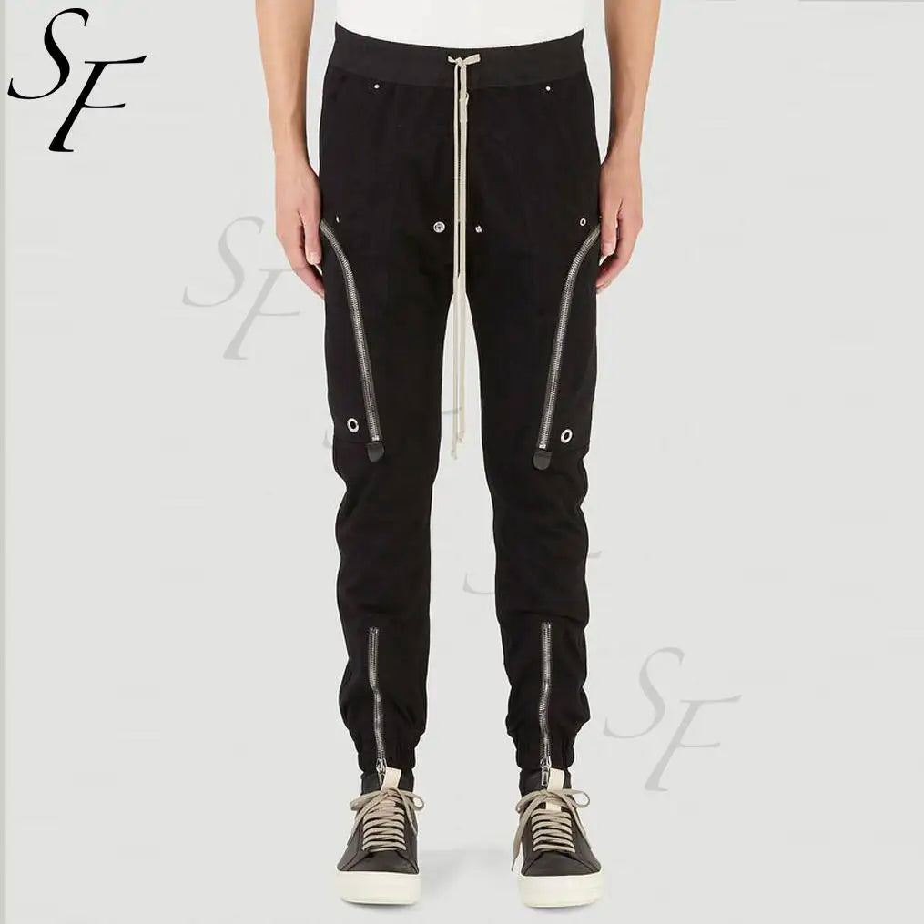 Custom Logo Men Plain Drawstring Waistband Dropped Inseam Eyelet Zip Pockets Six-pocket Styling Cargo Pants