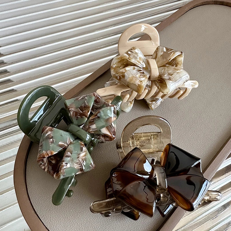 French Retro Simple Advanced Sense Acetic Acid Three-Dimensional Bow Hair Claw Feminine Elegant Shark Hair Grip Headwear